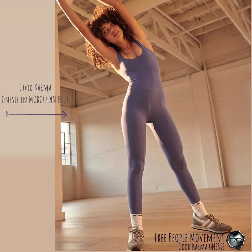 FP MOVEMENT GOOD KARMA ONESIE IN MOROCCAN BLUE FULL-LENGTH ONE-PIECE SIZE XS/S